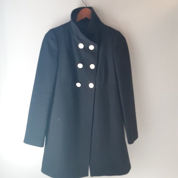 Stile Benetton Black Mid-length Wool Pea Coat Jacket | Size XS / Small - Picture 3 of 12